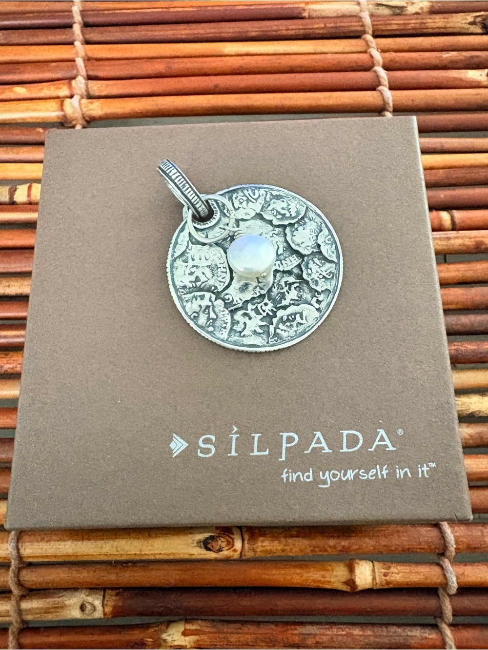 Silpada Sterling Silver Textured Disc Pendant with White Pearl